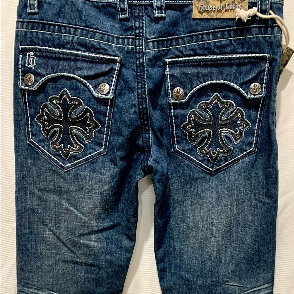 Designer House of Lords jeans for men; dark wash, 100%cotton, size 34